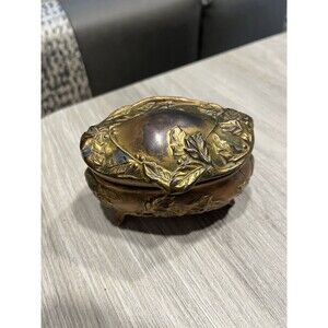 Jewelry Casket Trinket Box Metal Art Nouveau Art Deco Roses Vintage Victorian